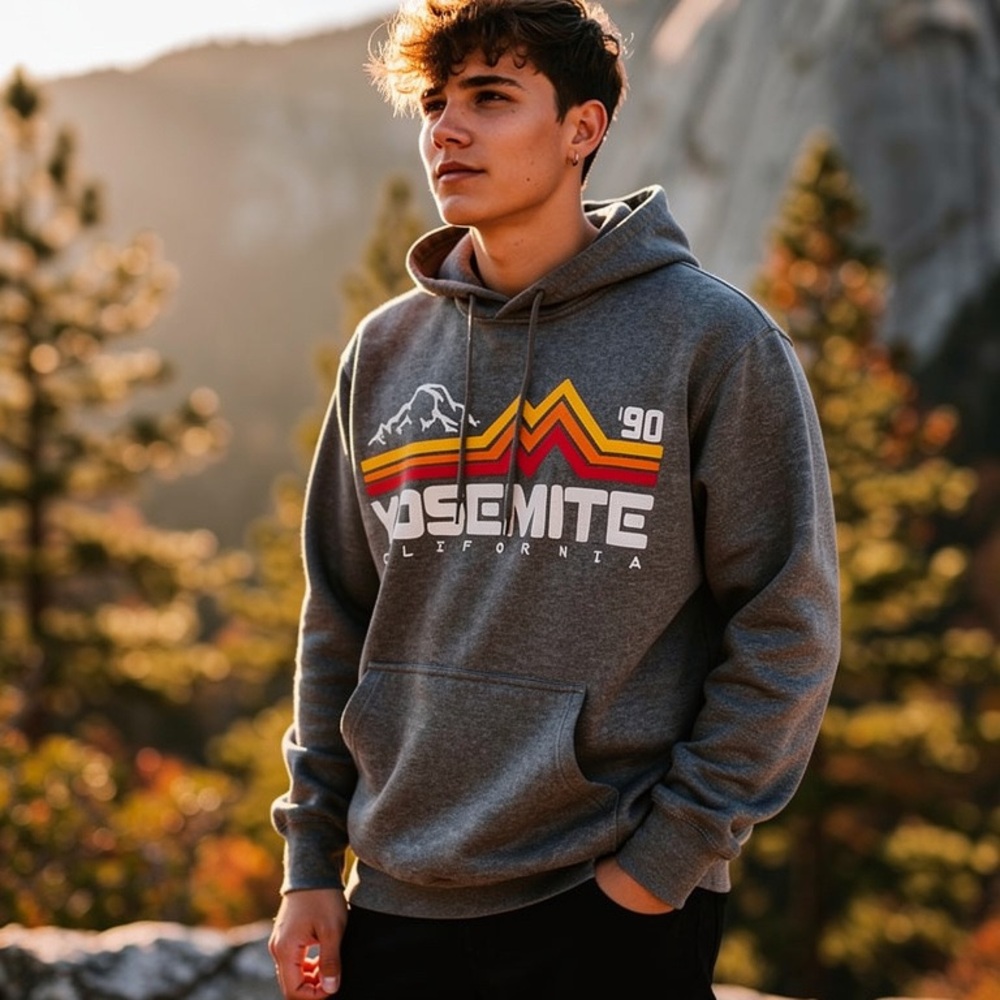 Vintage Prairie Mt Embroidered ‘90 Yosemite Dark Gray Pullover Hoodie Sz S